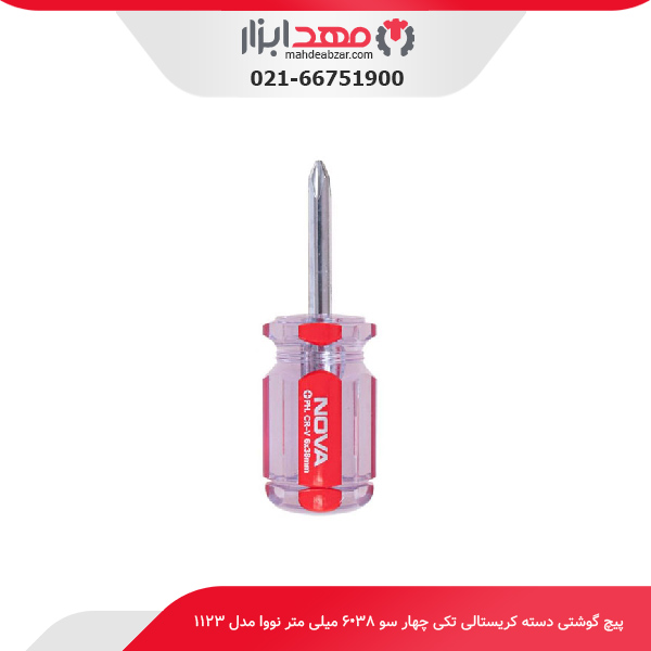 پیچ‌ گوشتی دسته کریستالی تکی چهار سو 38*6 میلی‌ متر نووا مدل 1123