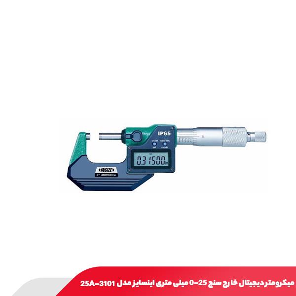 میکرومتر دیجیتال خارج‌ سنج 25-0 میلی‌ متری اینسایز مدل ۳۱۰۱-25A